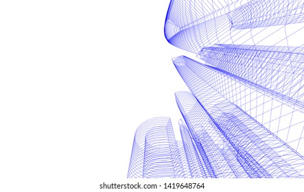 architecture building linear vector 3d illustration 