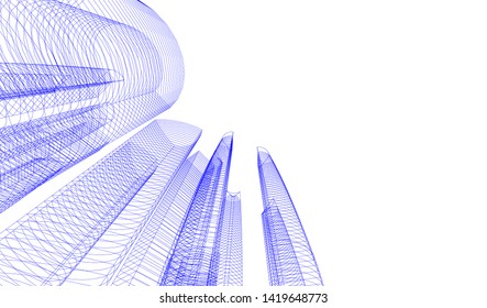 architecture building linear vector 3d illustration 