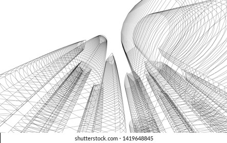 architecture building linear vector 3d illustration 