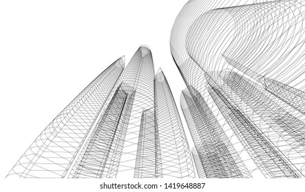 architecture building linear vector 3d illustration 