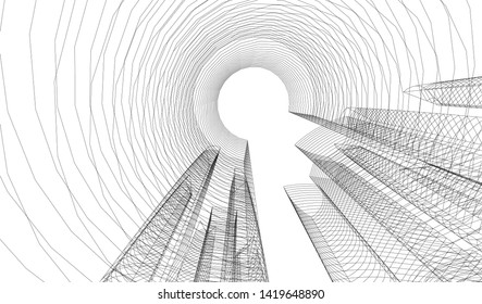 architecture building linear vector 3d illustration 