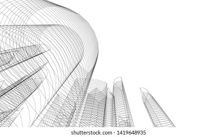 architecture building linear vector 3d illustration 