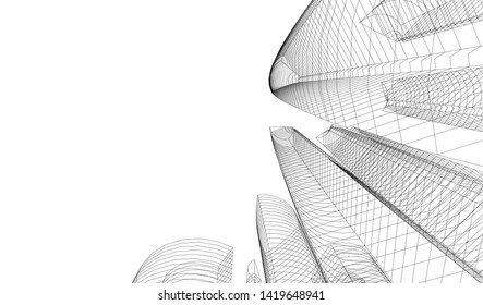 architecture building linear vector 3d illustration 