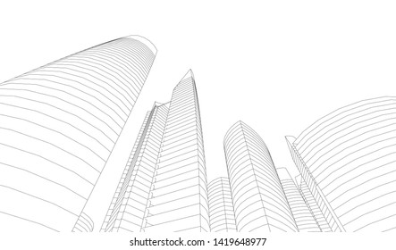 architecture building linear vector 3d illustration 