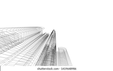 architecture building linear vector 3d illustration 