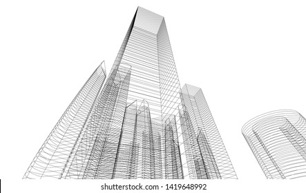 architecture building linear vector 3d illustration 