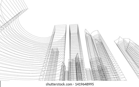 architecture building linear vector 3d illustration 