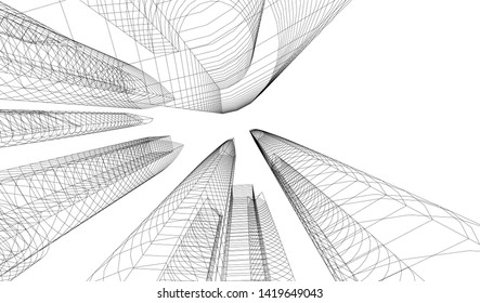 architecture building linear vector 3d illustration 
