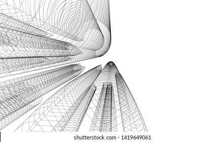 architecture building linear vector 3d illustration 