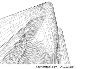 architecture building linear vector 3d illustration 