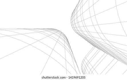 architecture building linear vector 3d illustration 