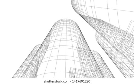 architecture building linear vector 3d illustration 