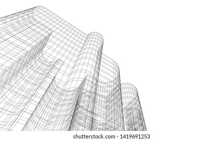 architecture building linear vector 3d illustration 