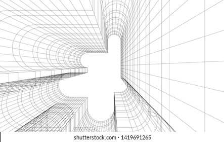 architecture building linear vector 3d illustration 