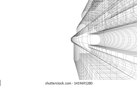 architecture building linear vector 3d illustration 