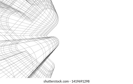 architecture building linear vector 3d illustration 