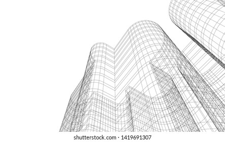 architecture building linear vector 3d illustration 