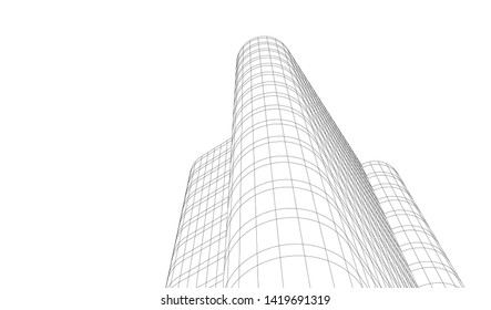 architecture building linear vector 3d illustration 
