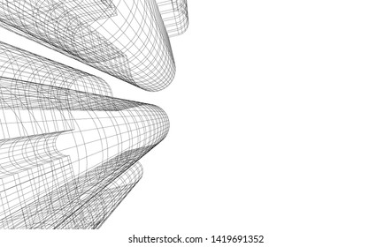 architecture building linear vector 3d illustration 