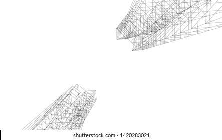 architecture building linear vector 3d illustration 