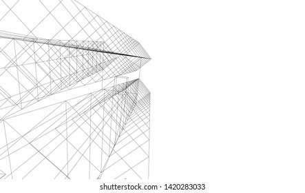 architecture building linear vector 3d illustration 