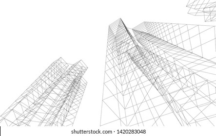 architecture building linear vector 3d illustration 