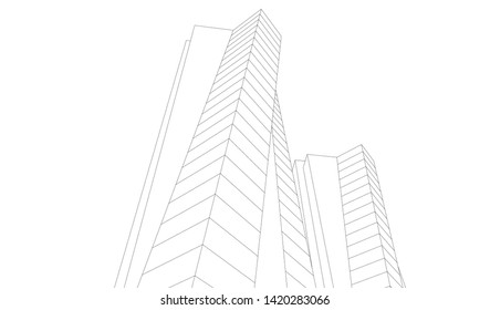 architecture building linear vector 3d illustration 