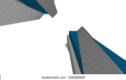 architecture building linear vector 3d illustration 