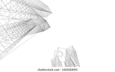 architecture building linear vector 3d illustration 