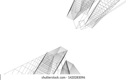 architecture building linear vector 3d illustration 