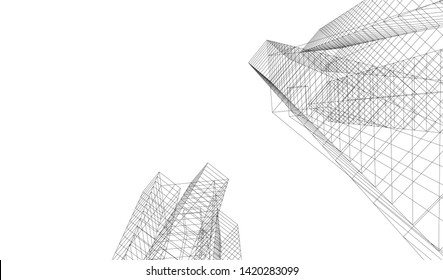 architecture building linear vector 3d illustration 