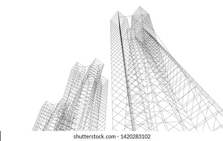 architecture building linear vector 3d illustration 