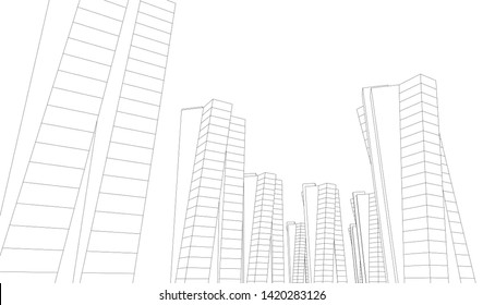 architecture building linear vector 3d illustration 