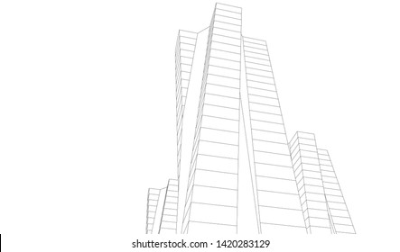 architecture building linear vector 3d illustration 