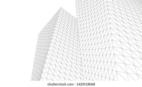 architecture building linear vector 3d illustration 
