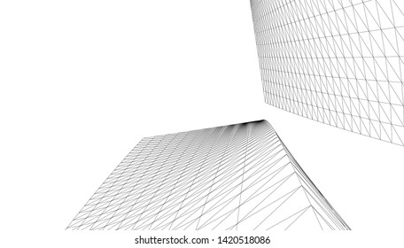 architecture building linear vector 3d illustration 