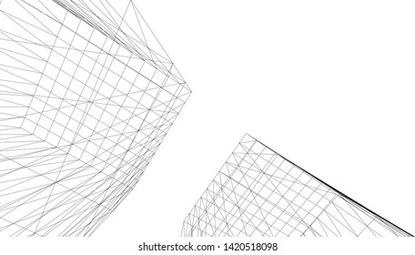 architecture building linear vector 3d illustration 