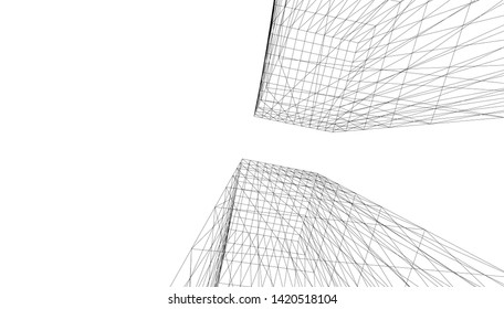 architecture building linear vector 3d illustration 