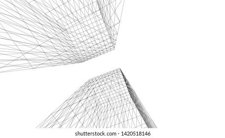 architecture building linear vector 3d illustration 