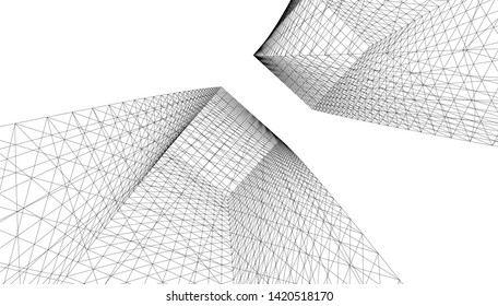 architecture building linear vector 3d illustration 