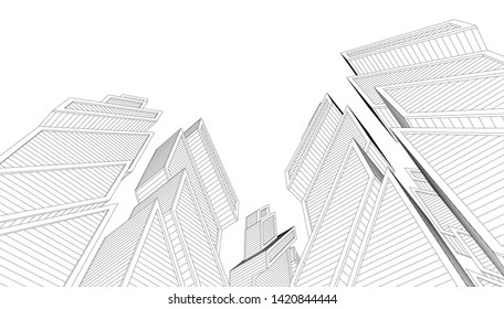 architecture building linear vector 3d illustration 