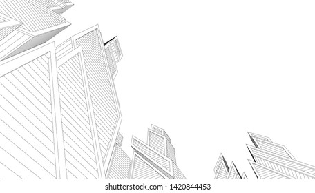 architecture building linear vector 3d illustration 