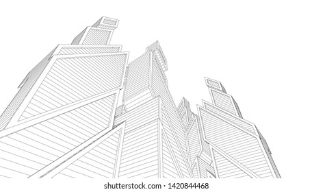 Architecture Building Linear Vector 3d Illustration Stock Vector ...