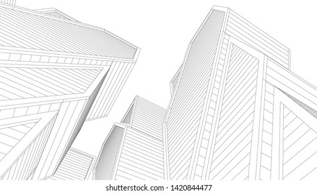 architecture building linear vector 3d illustration 