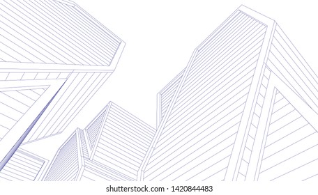 architecture building linear vector 3d illustration 