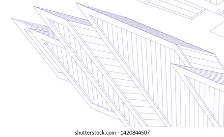architecture building linear vector 3d illustration 