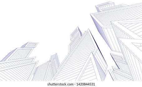 architecture building linear vector 3d illustration 