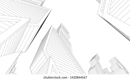 architecture building linear vector 3d illustration 