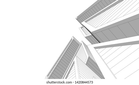 architecture building linear vector 3d illustration 