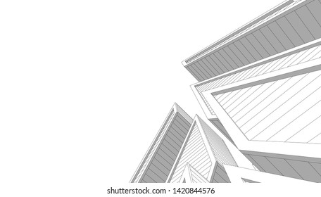 architecture building linear vector 3d illustration 